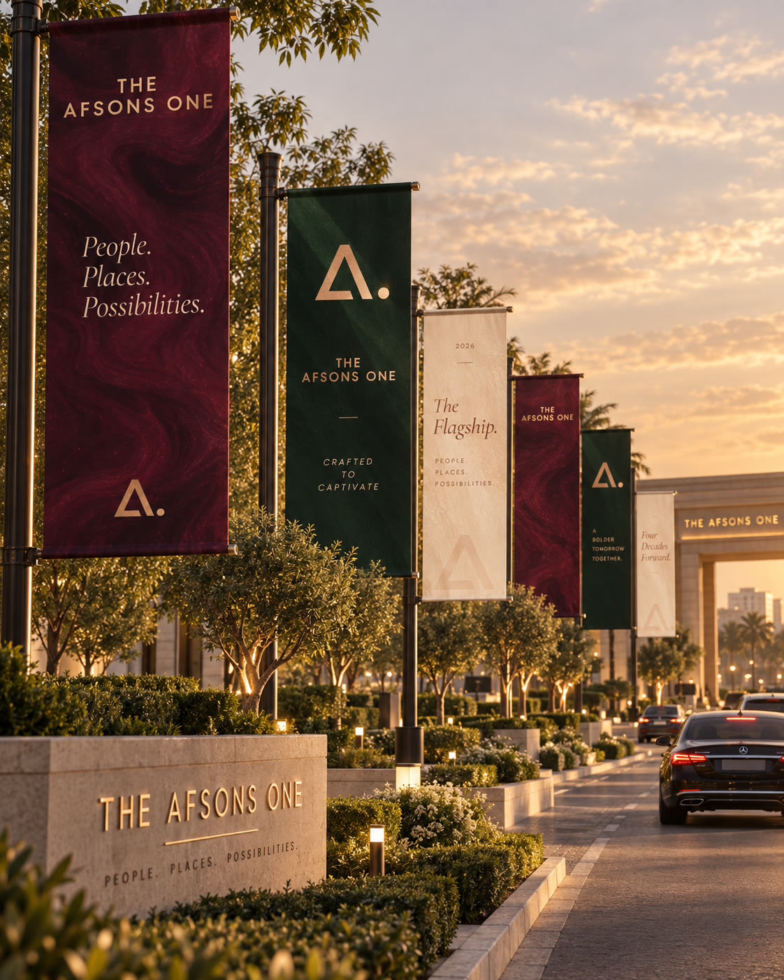 Afson Developers — Street banners and entrance monument
