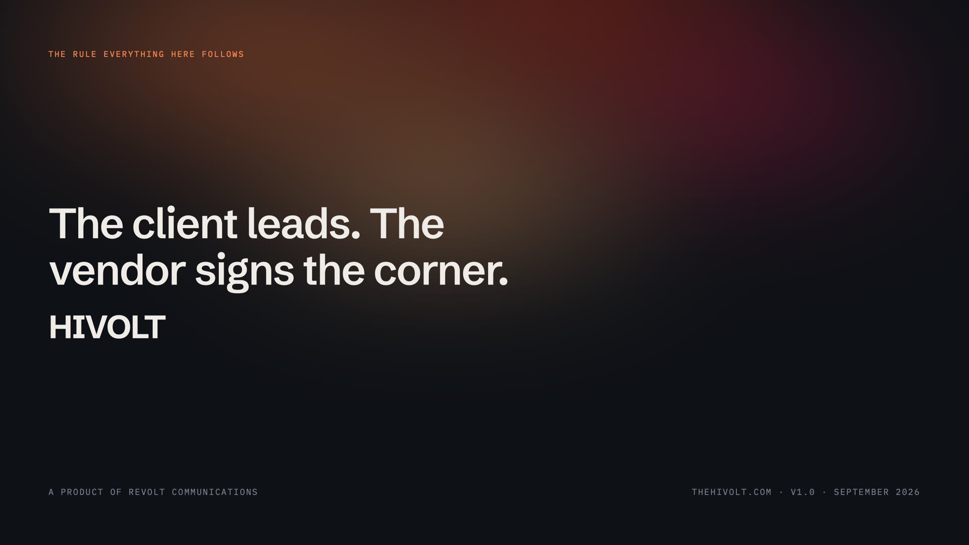 HIVOLT — The client leads. The vendor signs the corner.