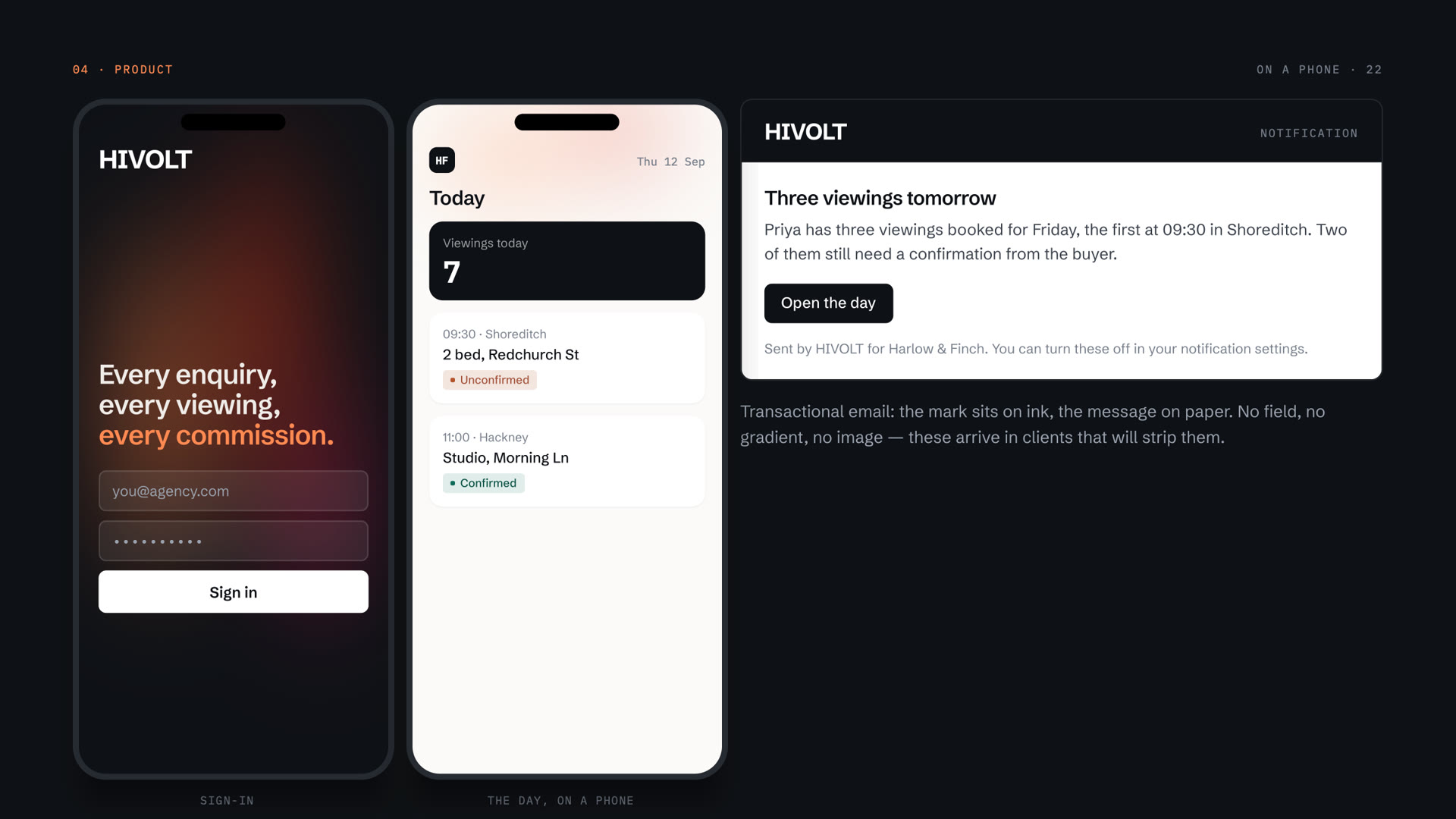 HIVOLT — Sign-in and the day, on a phone